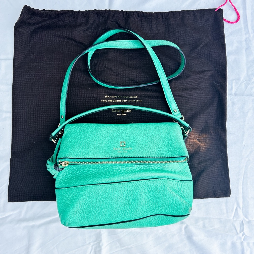 Kate Spade Fold Over Handbag/Crossbody with Tassel Mint Green
